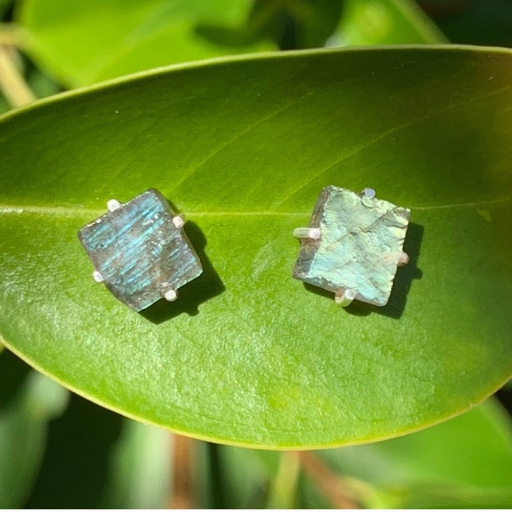 Sterling Silver Labradorite Studs Raw Earrings